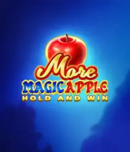 Step into the enchanting world of the More Magic Apple slot game by 3 Oaks Gaming, showcasing a glistening red apple against a deep blue background. This graphic portrays the magical theme of the game. Suited for fans of fantasy, the vibrant color scheme and appealing design draw players into the game's magical world. 